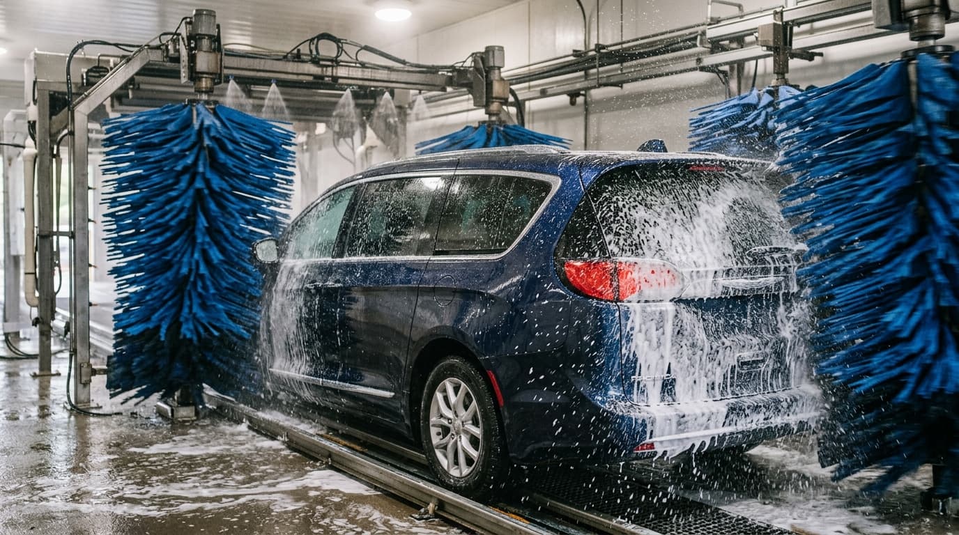 Lavage au rouleau d'un 7 places : hauteur, portique, tunnel
